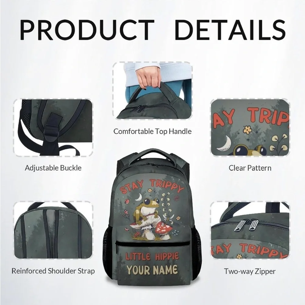 New Stay Trippy Little Hippie Backpack with frog and mushrooms 🐸🍄 - Picture 3 of 7